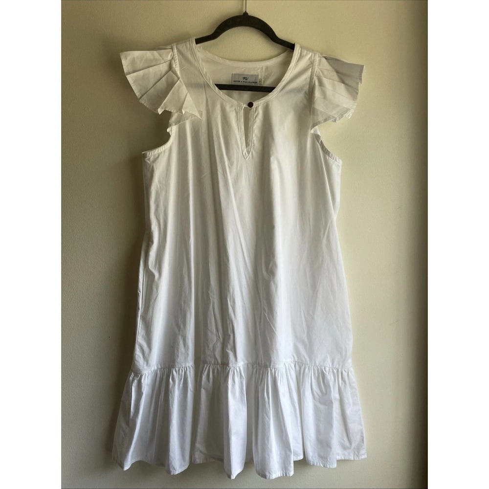 Never A Wallflower Mini Dress Womens Small White Ruffle Flutter Sleeve Shift LWD